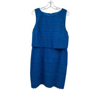 Ivanka Trump Blouson Sheath Dress Eyelet Lace Sleeveless Blue Size 14 Zip